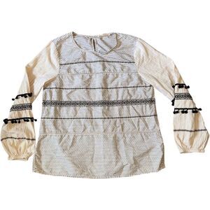 ✅Elegant Cream and Black Striped Blouse